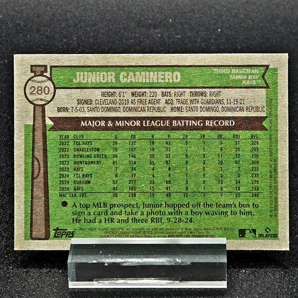 2025 Junior Caminero 001/200 Bicentennial Bookend Topps Heritage SSP - Picture 4 of 4